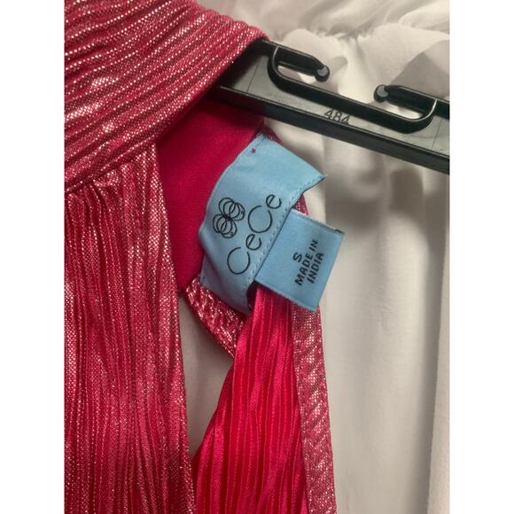 CeCe Metallic Pink Pleated Halter Top Size S –Shimmer Party Blouse with Back Bow - Picture 3 of 4